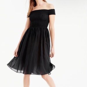 J. Crew Black Smocked Bodice Off The Shoulder Cotton Sheer Dress Size Small